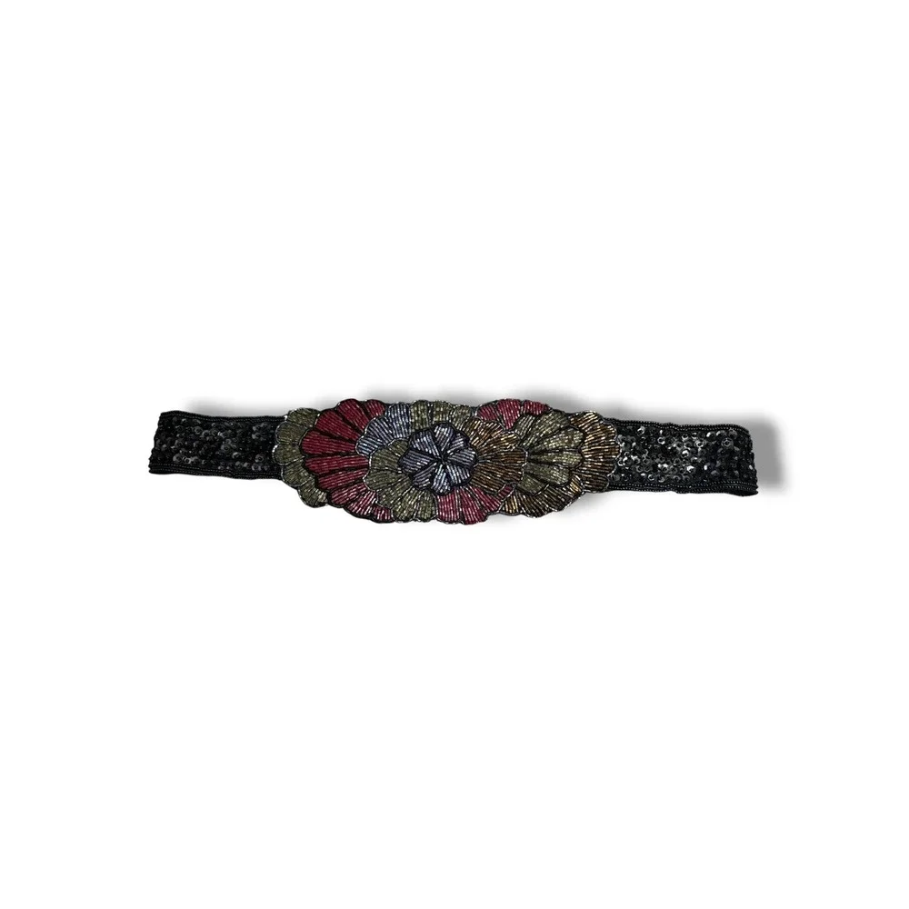 Milor beaded & sequin medallion cummerbund belt handmade statement art deco VTG